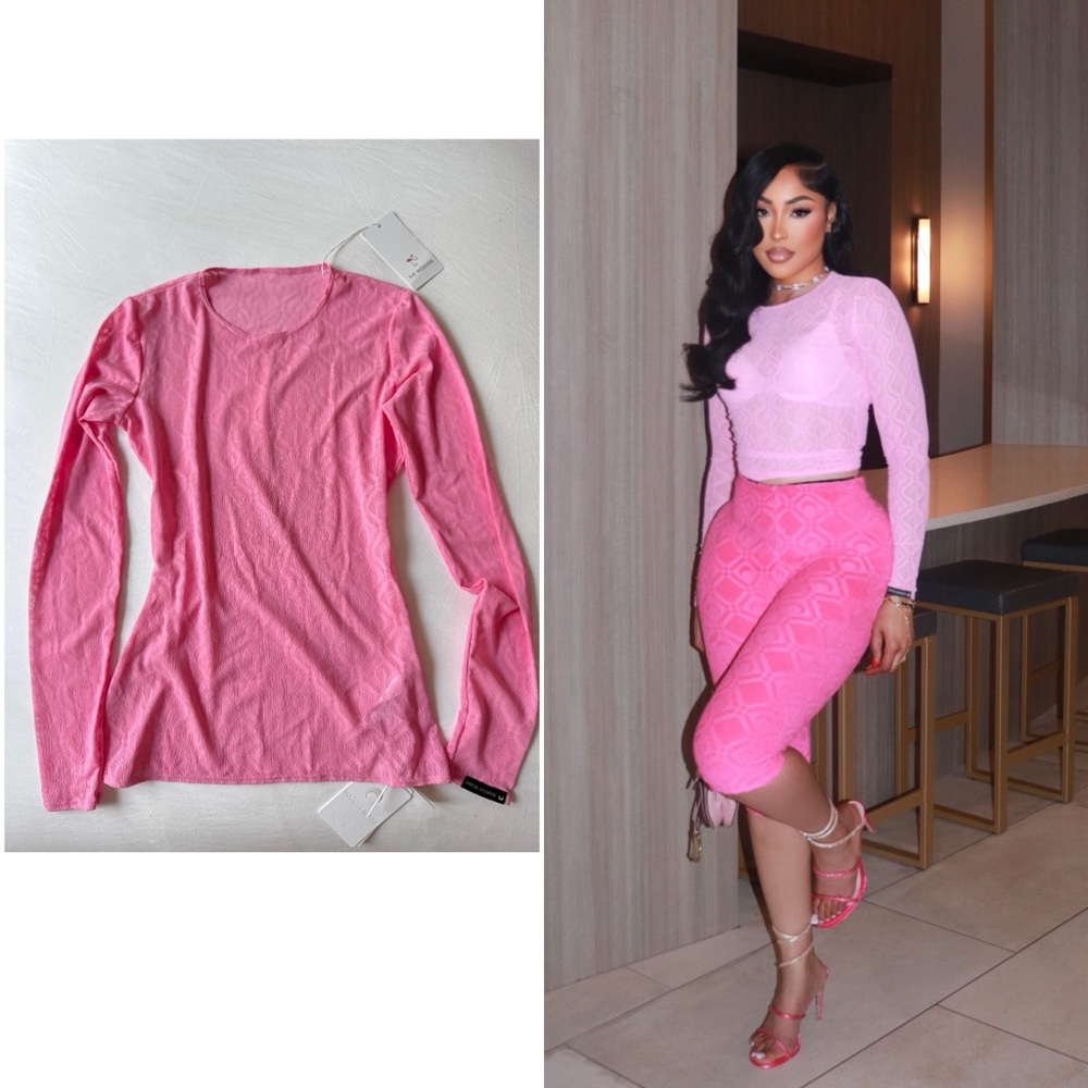 MARINE SERRE MOON DIAMANT MESH SECOND SKIN TOP PINK